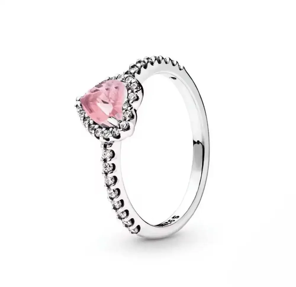 Pink and silver heart ring size 7